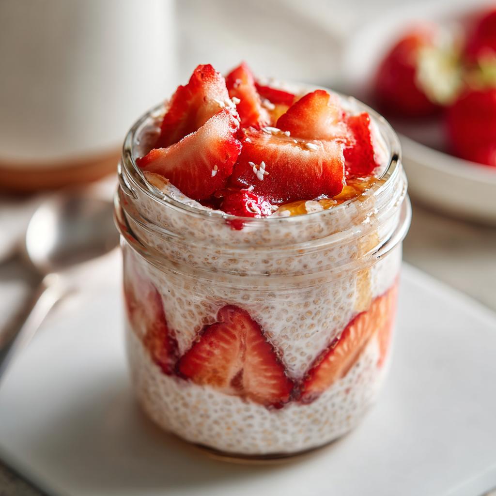 Cremiges Chia Pudding mit Erdbeeren – Schlankes Frühstück in 5 Minuten